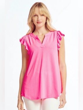 Dear Scarlett Lizzy Ruffle Sleeve Pink Blouse
